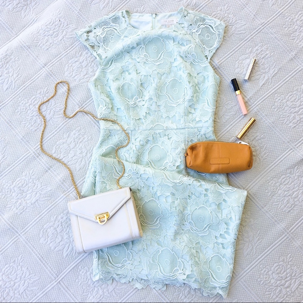 Ted Baker lace structures mint green dress sz 2